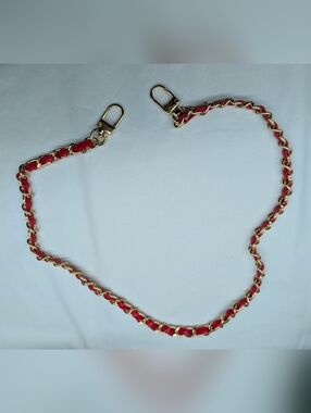 Gold Chain Strap with Red Leather Weave - Unbranded